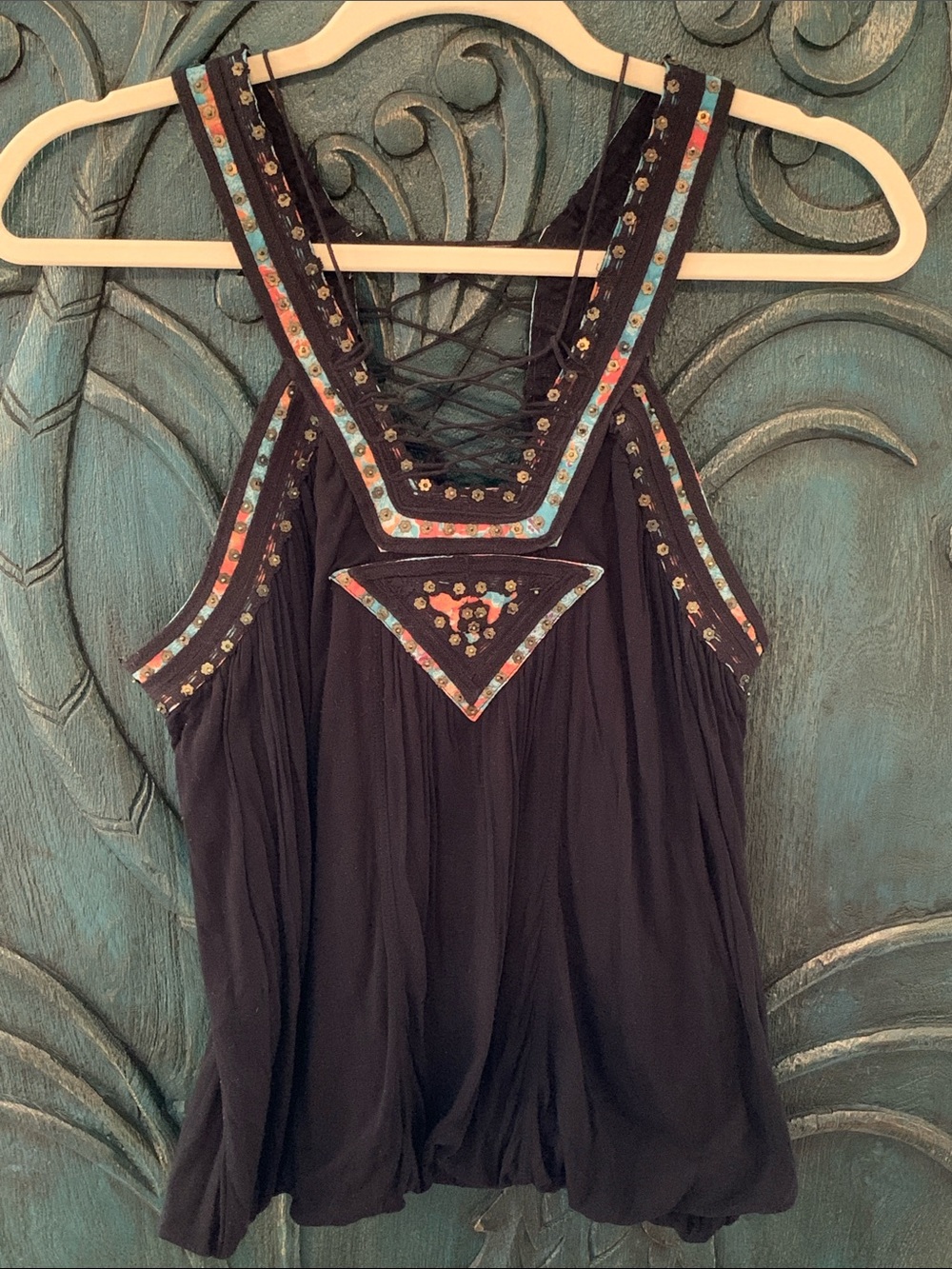 Free People Lace Up Tank Top Black